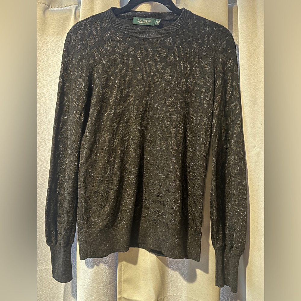 Lauren Ralph Lauren Black Metallic Shimmer Knit Sweater Size M